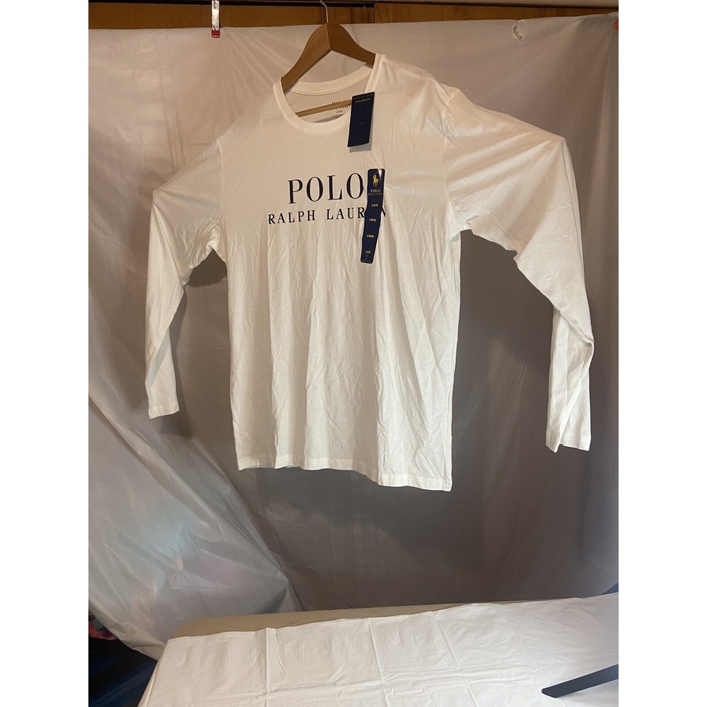 Men's Polo Ralph Lauren White Long Sleeve Activewear T-Shirt-Size L-NWT